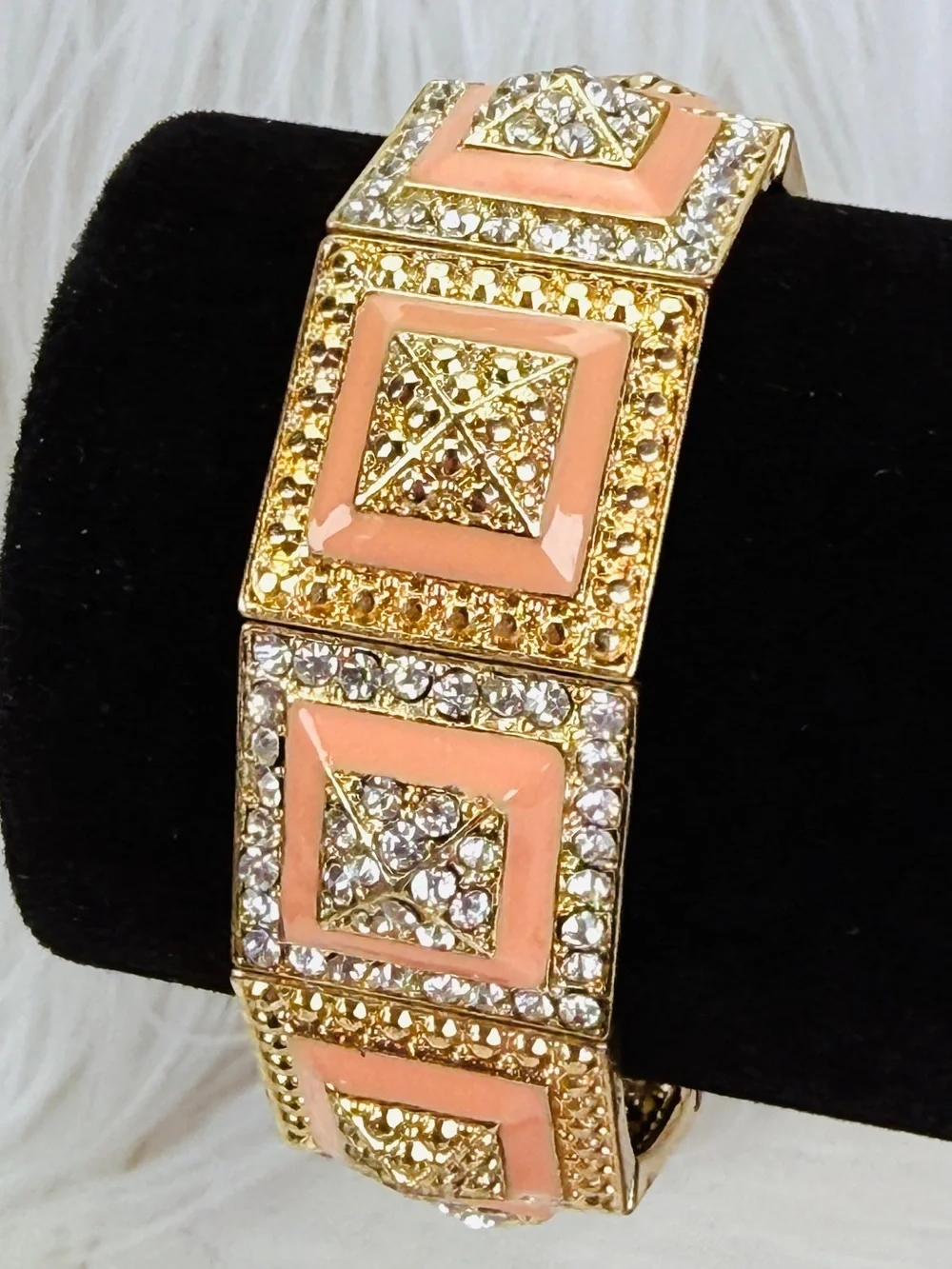 Goldtone Coral Accent Crystal Stretch Bracelet